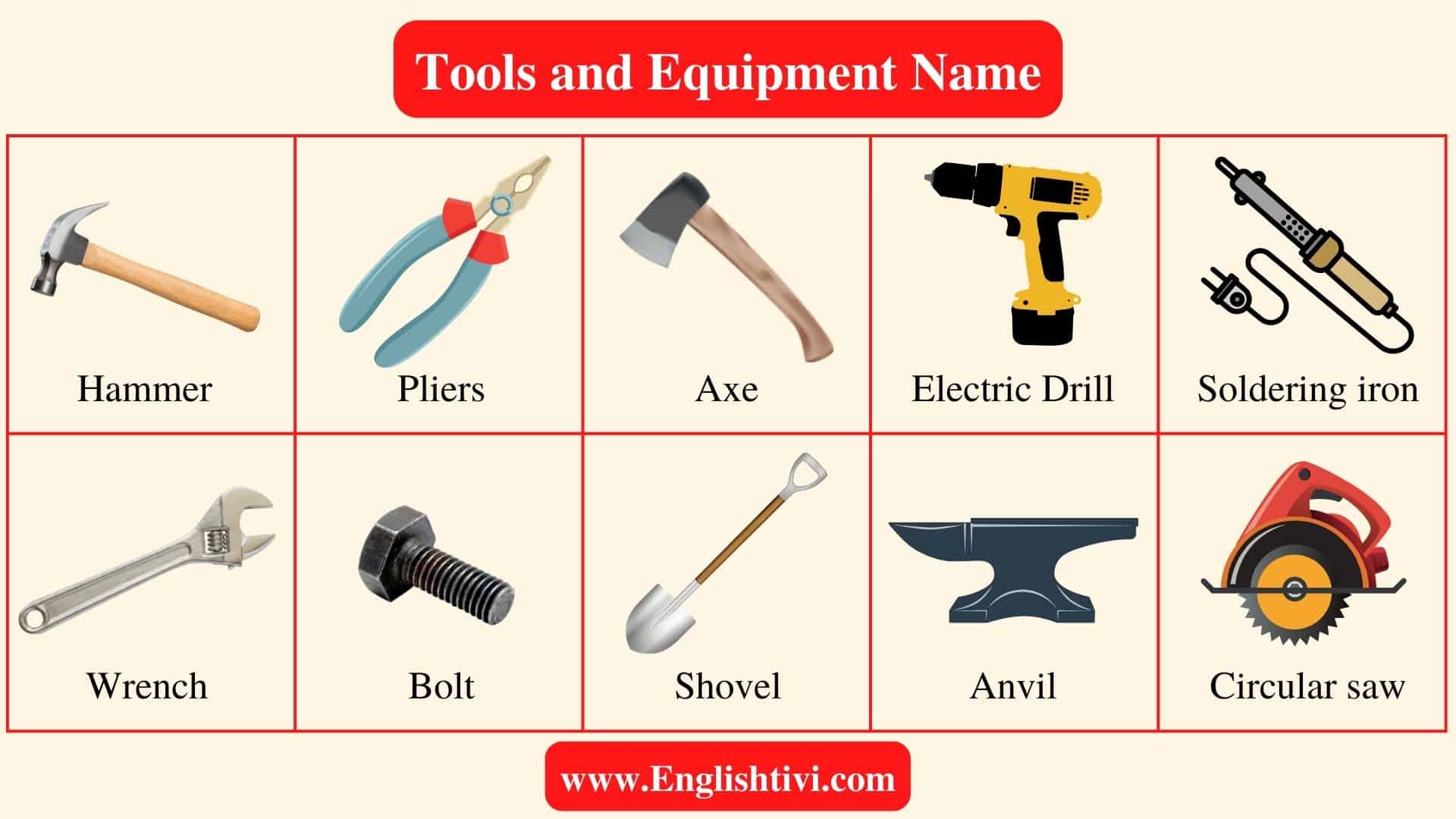 Tools Name: List of a Tools and Equipment Name - Englishtivi