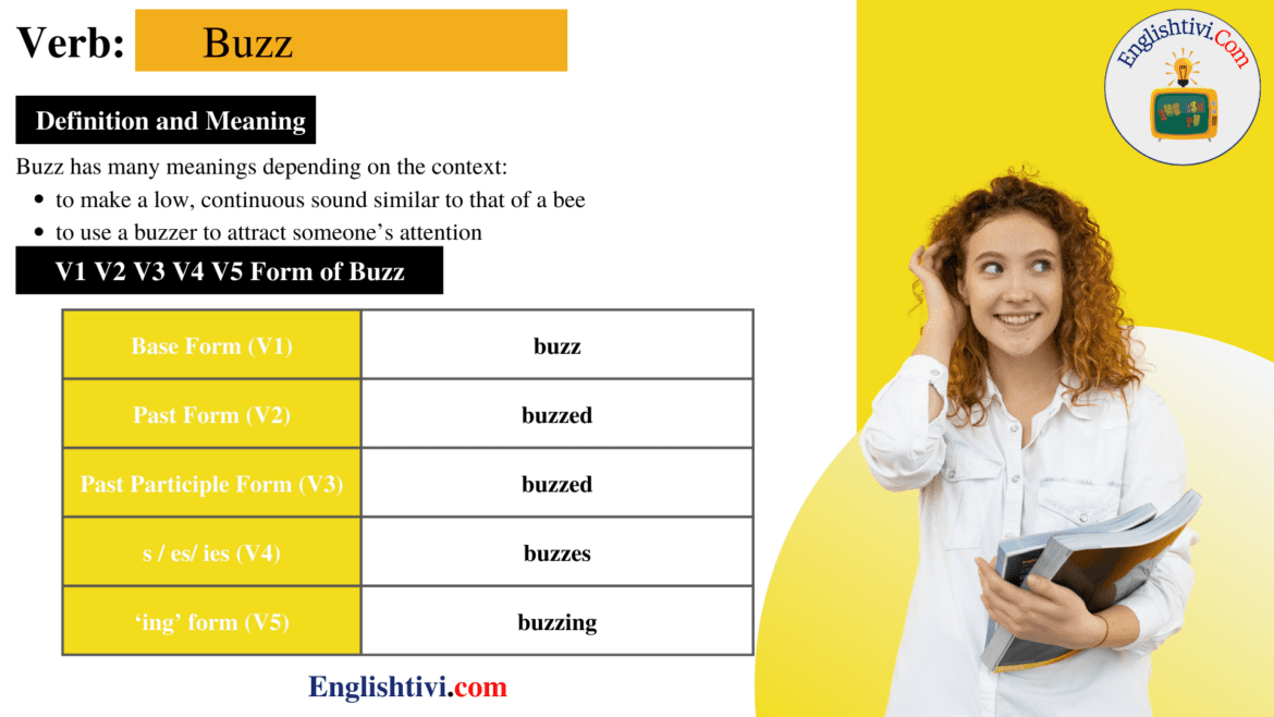 Buzz V1 V2 V3 V4 V5 Base Form, Past Simple, Past Participle Form of Buzz