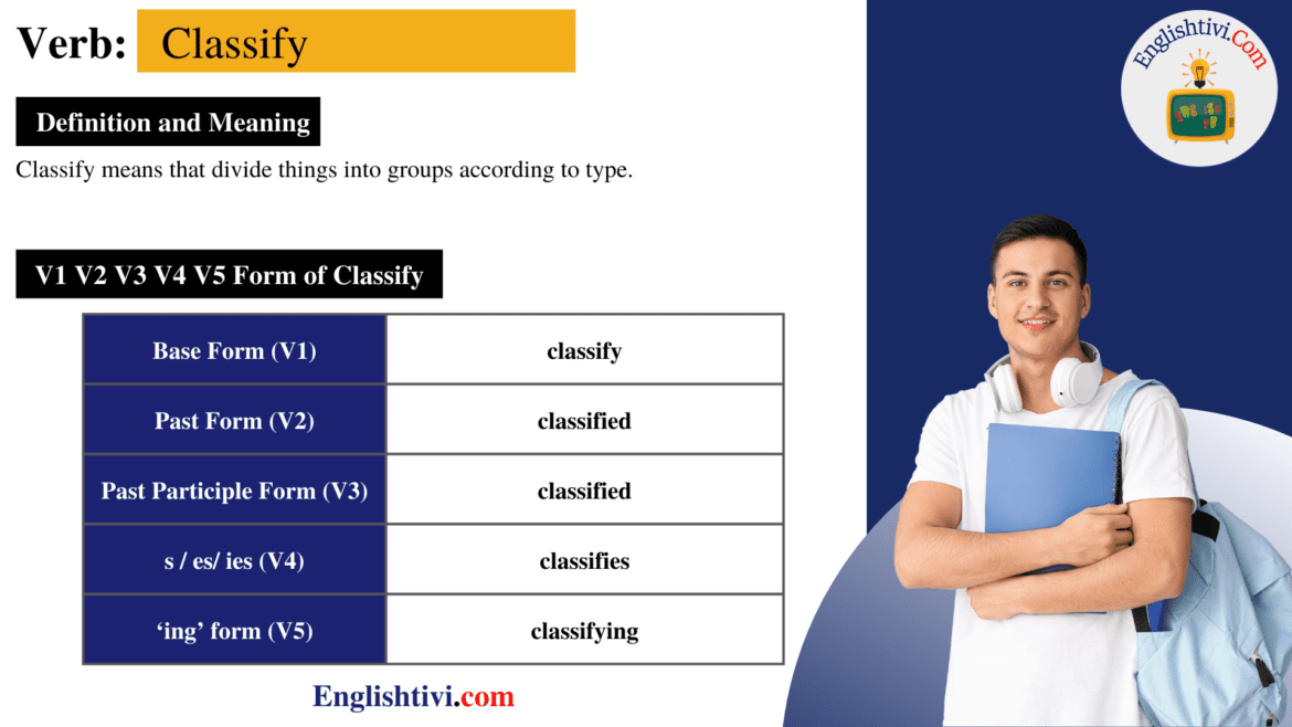 Classify V1 V2 V3 V4 V5 Base Form, Past Simple, Past Participle Form of Classify