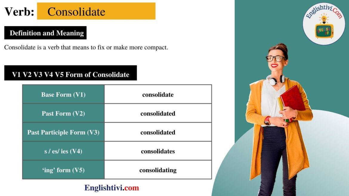 Consolidate V1 V2 V3 V4 V5 Base Form, Past Simple, Past Participle Form of Consolidate