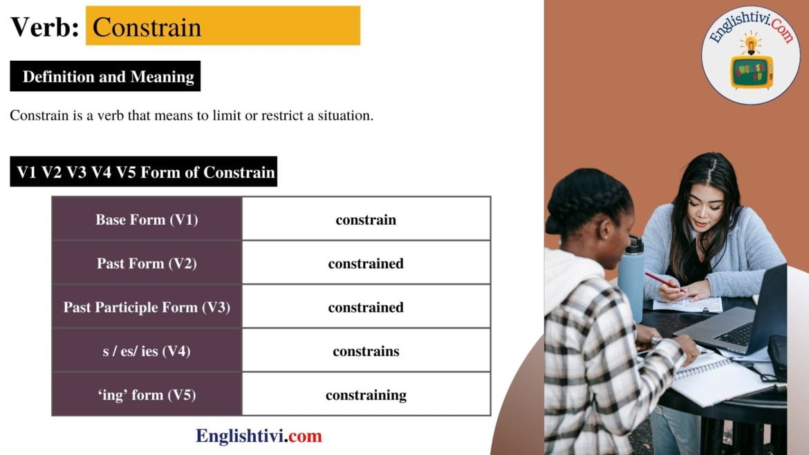 Constrain V1 V2 V3 V4 V5 Base Form, Past Simple, Past Participle Form of Constrain