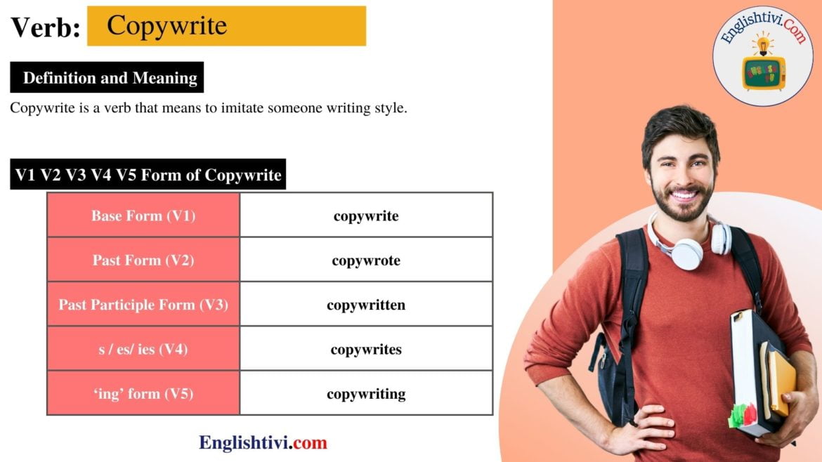 Copywrite V1 V2 V3 V4 V5 Base Form, Past Simple, Past Participle Form of Copywrite