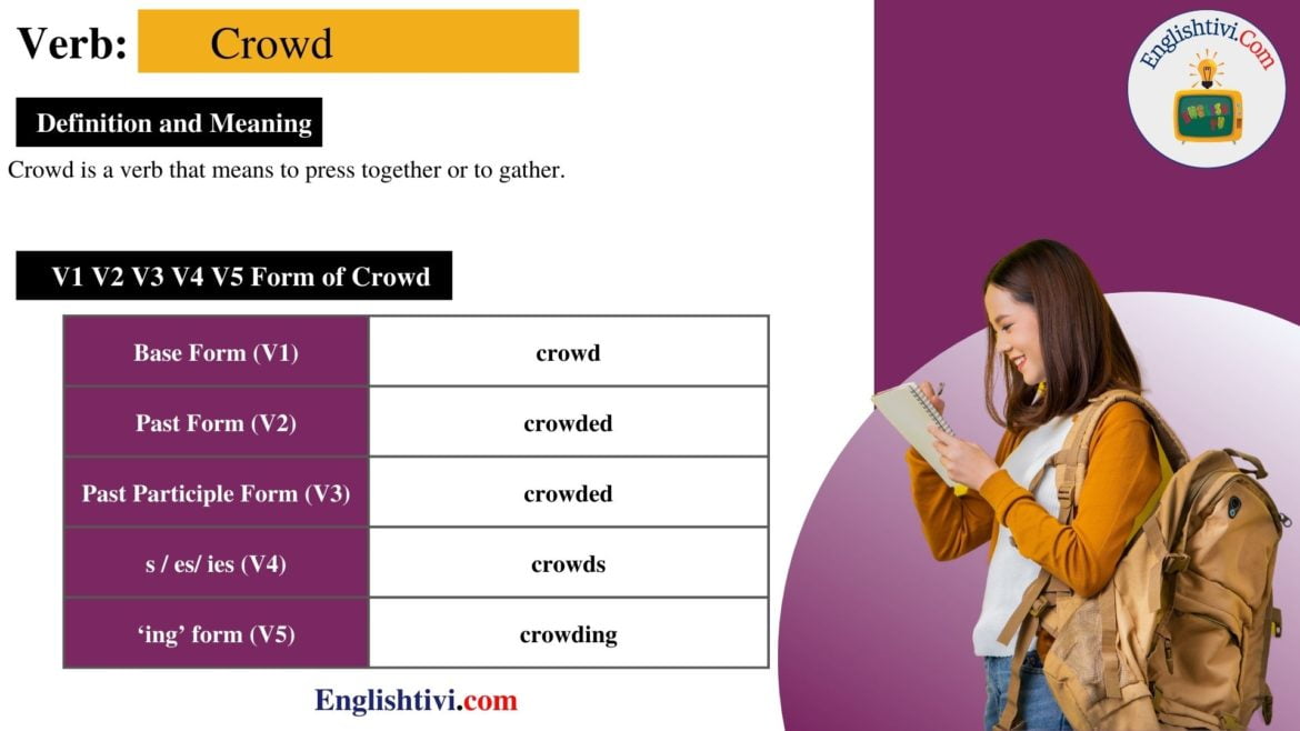 Crowd V1 V2 V3 V4 V5 Base Form, Past Simple, Past Participle Form of Crowd