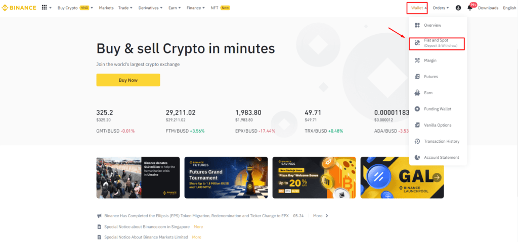 Log In to Your Binance Account and click Wallet