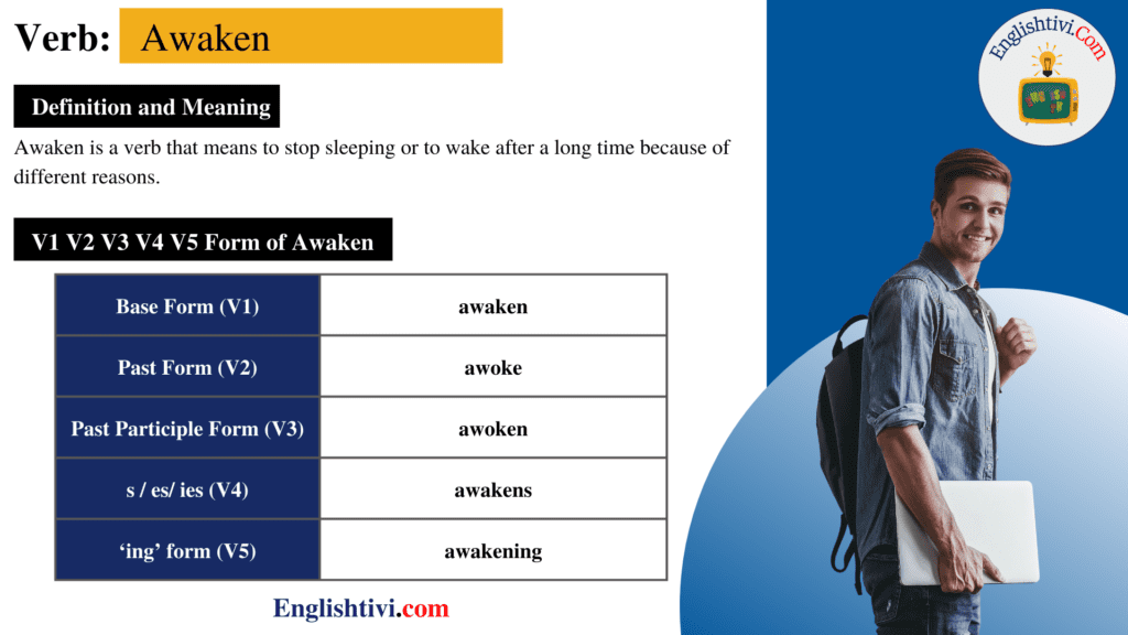 awaken-v1-v2-v3-v4-v5-base-form-past-simple-past-participle-form-of