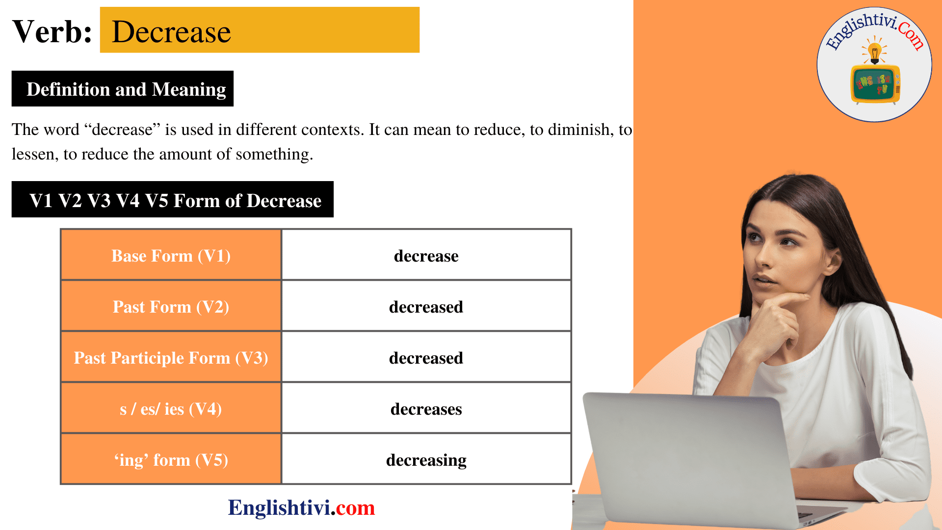 decrease-v1-v2-v3-v4-v5-base-form-past-simple-past-participle-form-of