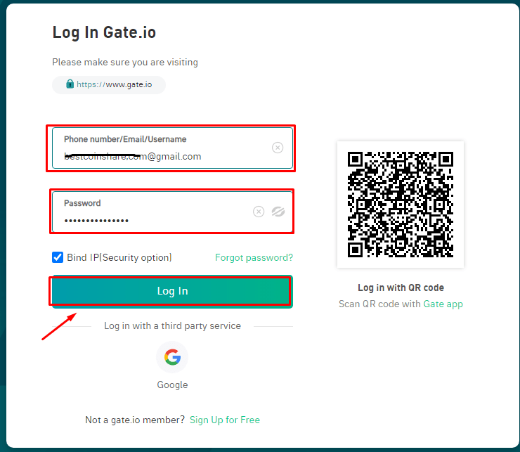 how to login gate io
