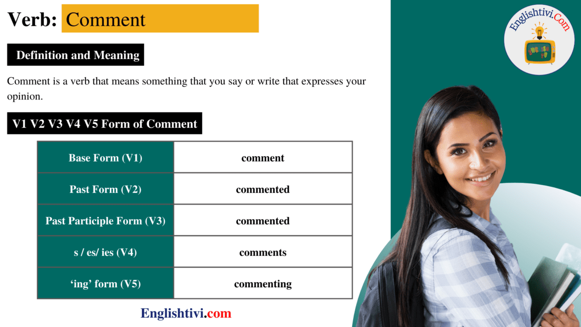 Comment V1 V2 V3 V4 V5 Base Form, Past Simple, Past Participle Form of Comment