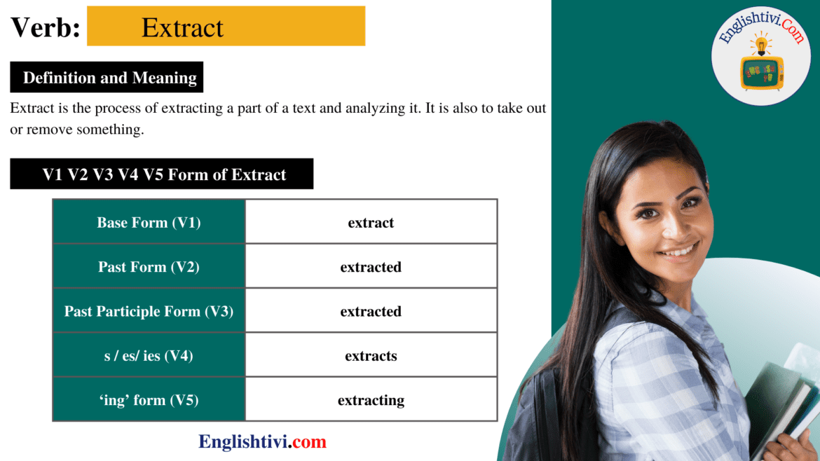 Extract V1 V2 V3 V4 V5 Base Form, Past Simple, Past Participle Form of Extract
