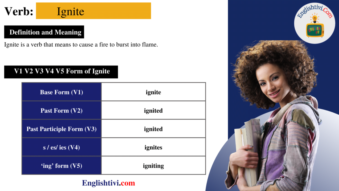 Ignite V1 V2 V3 V4 V5 Base Form, Past Simple, Past Participle Form of Ignite