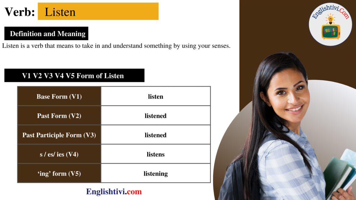 Listen V1 V2 V3 V4 V5 Base Form, Past Simple, Past Participle Form of Listen
