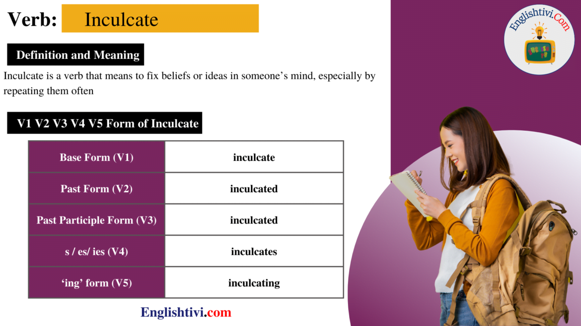 Inculcate V1 V2 V3 V4 V5 Base Form, Past Simple, Past Participle Form of Inculcate