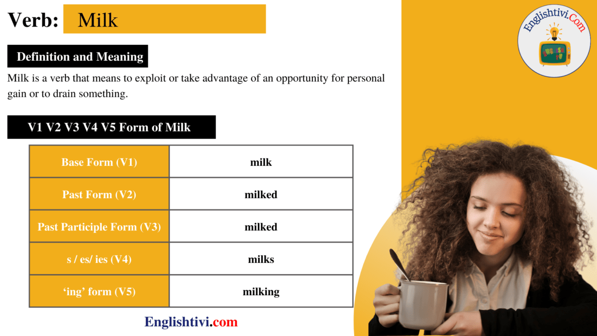 Milk V1 V2 V3 V4 V5 Base Form, Past Simple, Past Participle Form of Milk