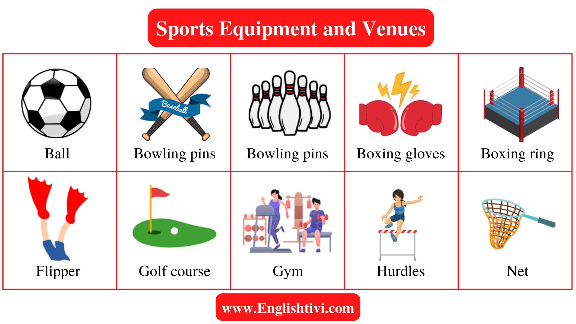 Sports Equipment and Venues in English With Pictures Englishtivi